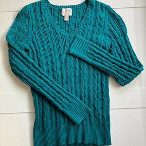 St Johns Bay Womens Sweater Small Teal Cable Knit‎ Pullover Minimalist Normcore